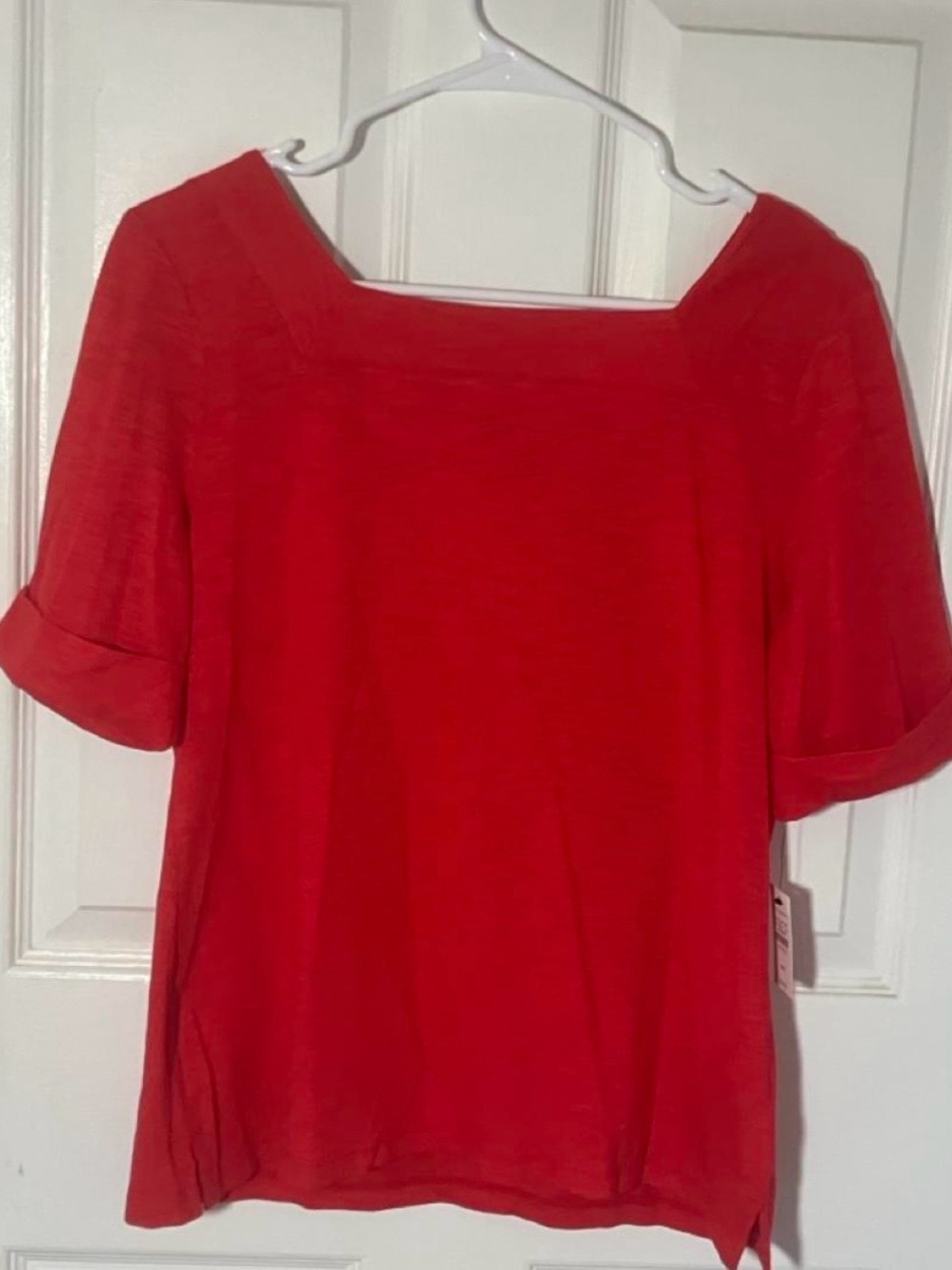 Talbots Red Square Neck Short Sleeve Blouse